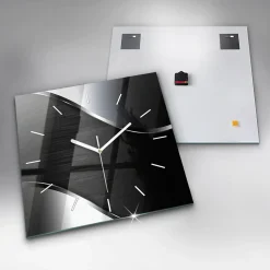 Horloge murale Wallfluent 60x60 cm Aiguilles blanches Lignes noires et argentées 1 pcs