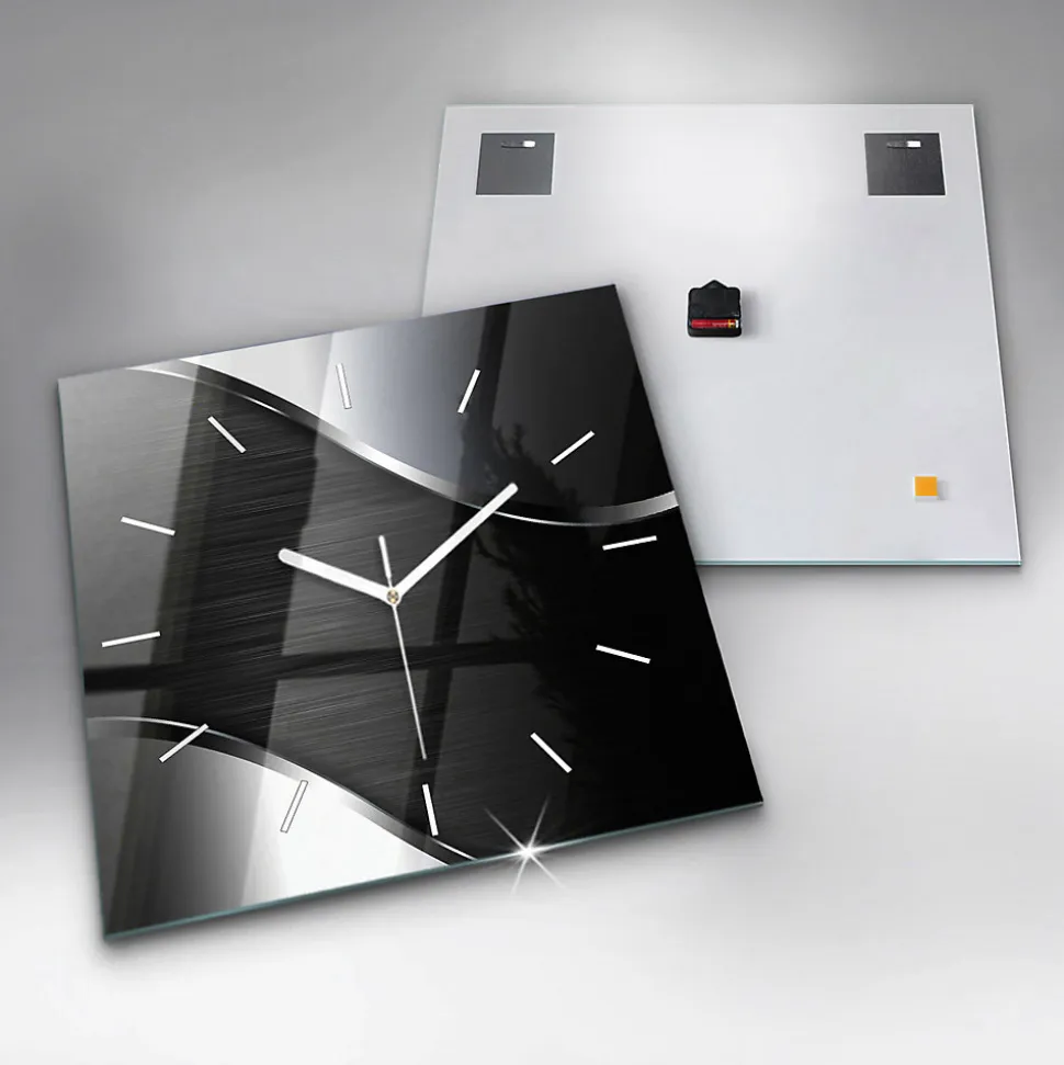 Horloge murale Wallfluent 60x60 cm Aiguilles blanches Lignes noires et argentées 1 pcs