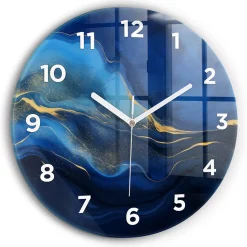 Horloge murale Wallfluent fi30 cm Avec chiffres Aiguilles blanches Marbre bleu 1 pcs
