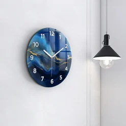 Horloge murale Wallfluent fi30 cm Avec chiffres Aiguilles blanches Marbre bleu 1 pcs