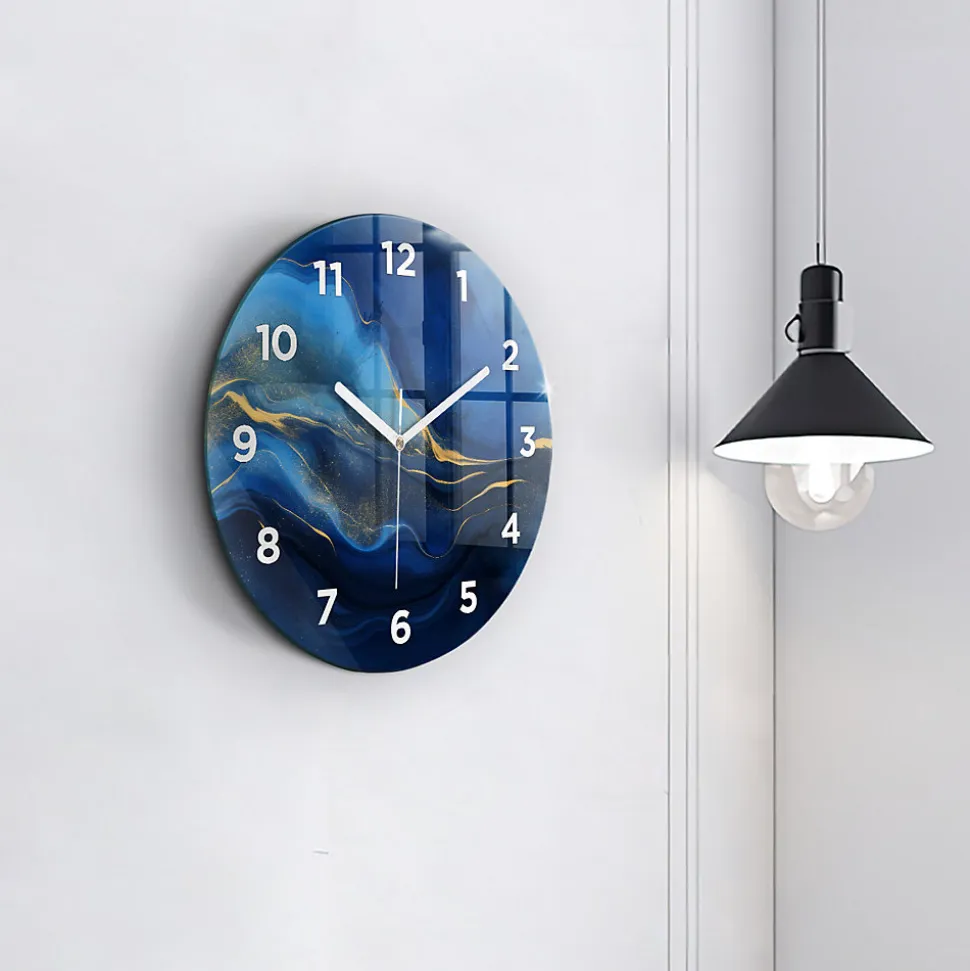 Horloge murale Wallfluent fi30 cm Avec chiffres Aiguilles blanches Marbre bleu 1 pcs