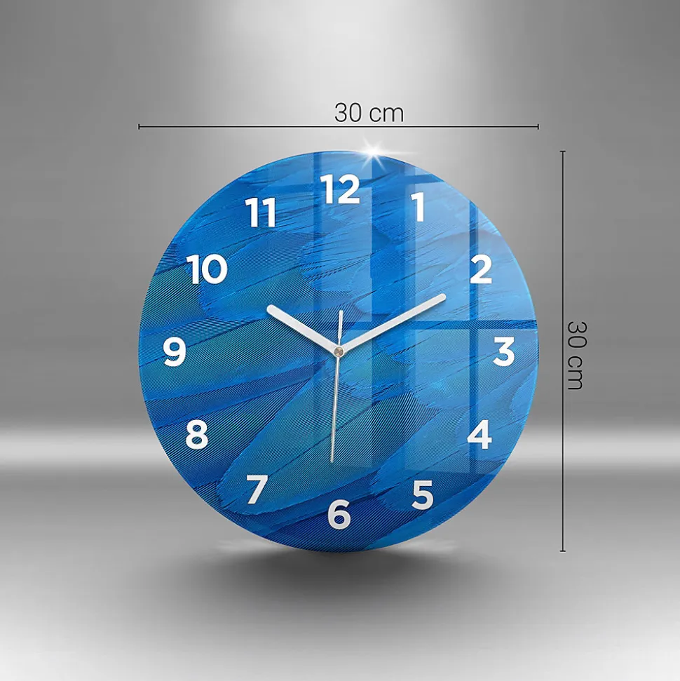 Horloge murale Wallfluent fi30 cm Avec chiffres Aiguilles blanches Marbre bleu 1 pcs