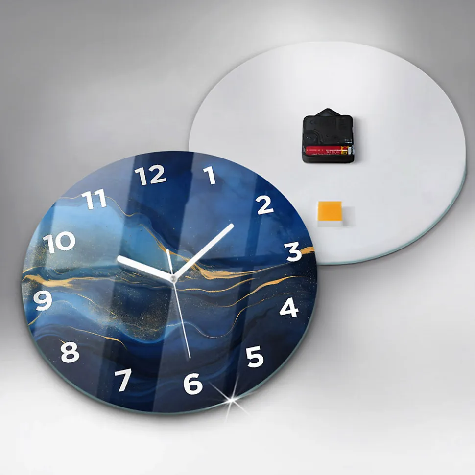 Horloge murale Wallfluent fi30 cm Avec chiffres Aiguilles blanches Marbre bleu 1 pcs