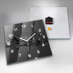 Horloge murale Wallfluent 30x30 cm Avec chiffres Aiguilles blanches Abstraction noire 1 pcs