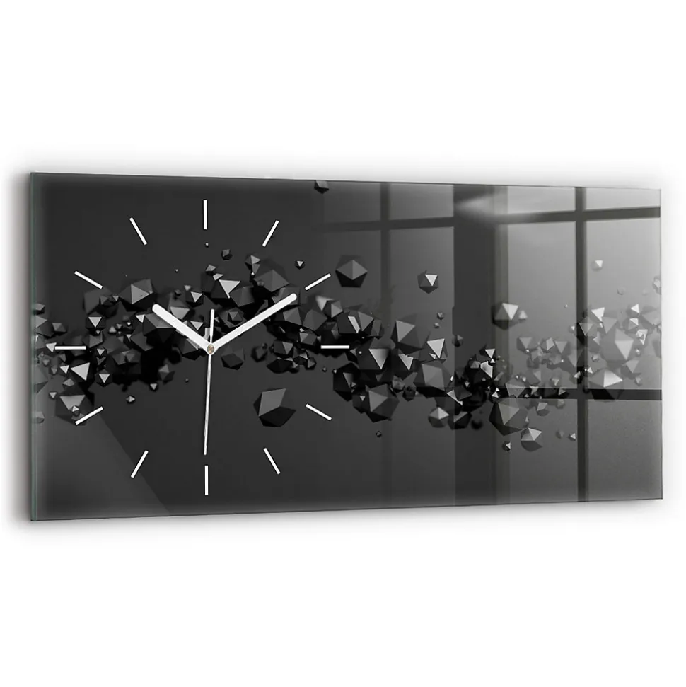 Horloge murale Wallfluent 60x30 cm Aiguilles blanches Abstraction noire 1 pcs