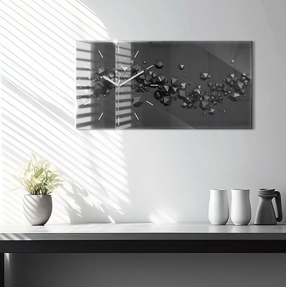 Horloge murale Wallfluent 60x30 cm Aiguilles blanches Abstraction noire 1 pcs