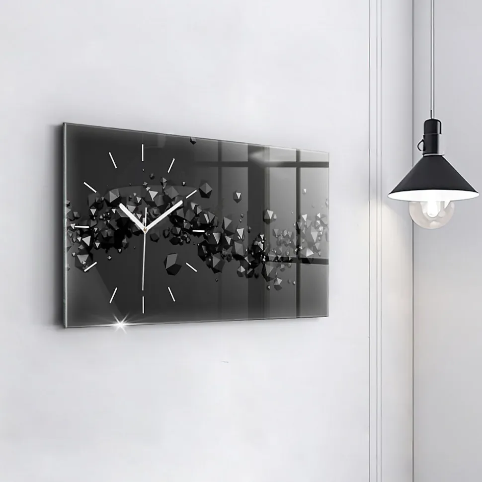 Horloge murale Wallfluent 60x30 cm Aiguilles blanches Abstraction noire 1 pcs