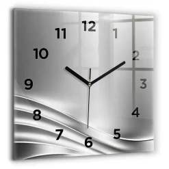 Horloge murale Wallfluent 60x60 cm Avec chiffres Aiguilles noires Abstraction argentée 1 pcs