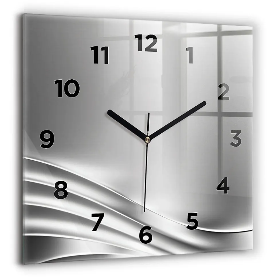 Horloge murale Wallfluent 60x60 cm Avec chiffres Aiguilles noires Abstraction argentée 1 pcs