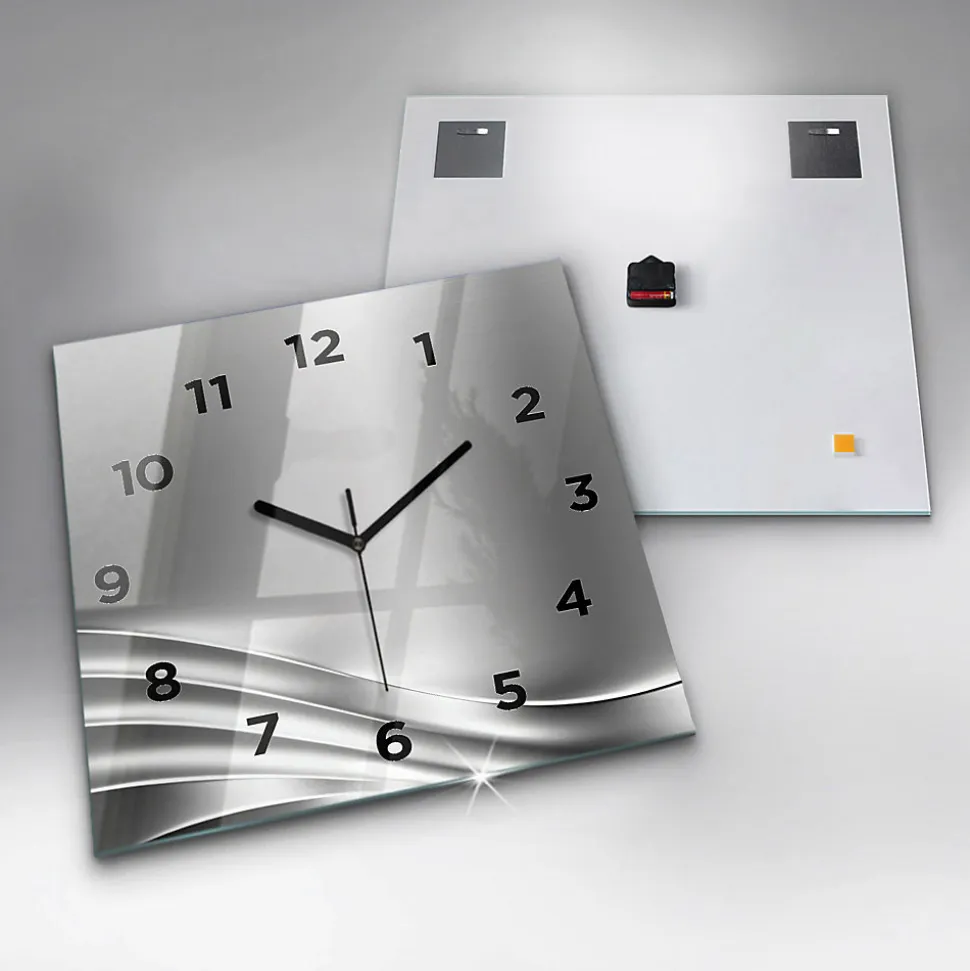 Horloge murale Wallfluent 60x60 cm Avec chiffres Aiguilles noires Abstraction argentée 1 pcs