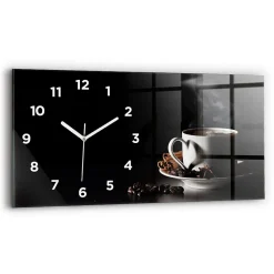 Horloge murale Wallfluent 60x30 cm Avec chiffres Aiguilles blanches Tasse de café 1 pcs