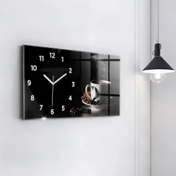 Horloge murale Wallfluent 60x30 cm Avec chiffres Aiguilles blanches Tasse de café 1 pcs