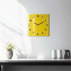 Horloge murale Wallfluent 30x30 cm Avec chiffres Aiguilles noires Jaune 1 pcs