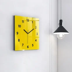 Horloge murale Wallfluent 30x30 cm Avec chiffres Aiguilles noires Jaune 1 pcs