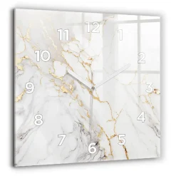 Horloge murale Wallfluent 60x60 cm Avec chiffres Aiguilles blanches Marbre décoratif 1 pcs