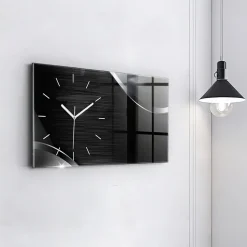 Horloge murale Wallfluent 60x30 cm Aiguilles blanches Lignes noires et argentées 1 pcs