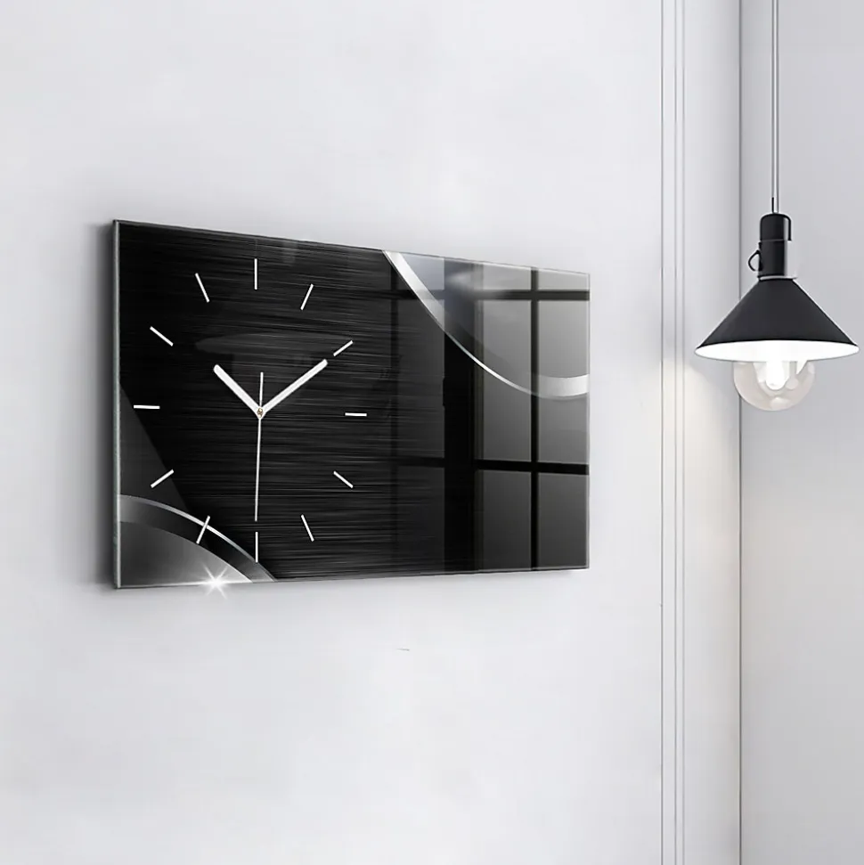 Horloge murale Wallfluent 60x30 cm Aiguilles blanches Lignes noires et argentées 1 pcs