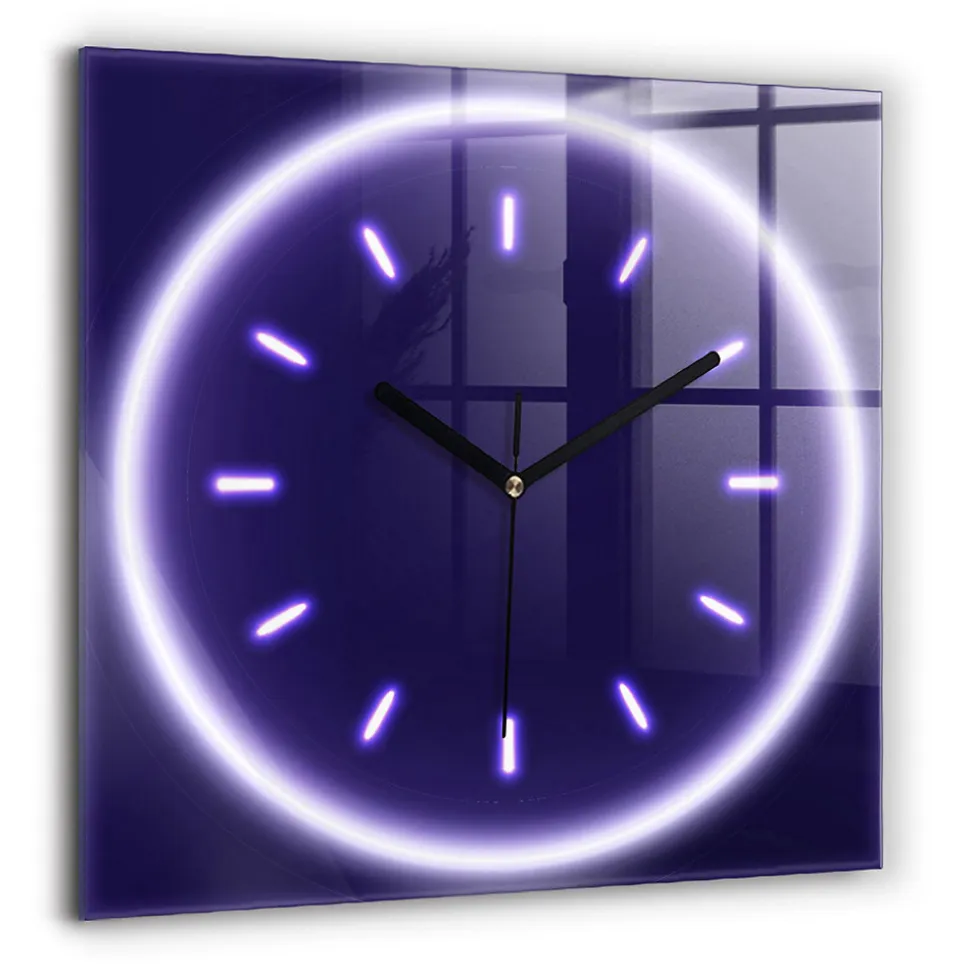 Horloge murale Wallfluent 60x60 cm Aiguilles noires Traits néon 1 pcs