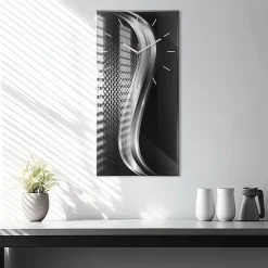 Horloge murale Wallfluent 30x60 cm Aiguilles blanches Abstraction métallique noire 1 pcs