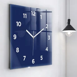 Horloge murale Wallfluent 60x60 cm Avec chiffres Aiguilles blanches Bleu marine 1 pcs