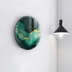 Horloge murale Wallfluent fi30 cm Aiguilles noires Marbre vert 1 pcs