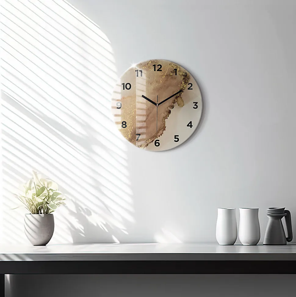 Horloge murale Wallfluent fi30 cm Avec chiffres Aiguilles noires Art moderne beige 1 pcs