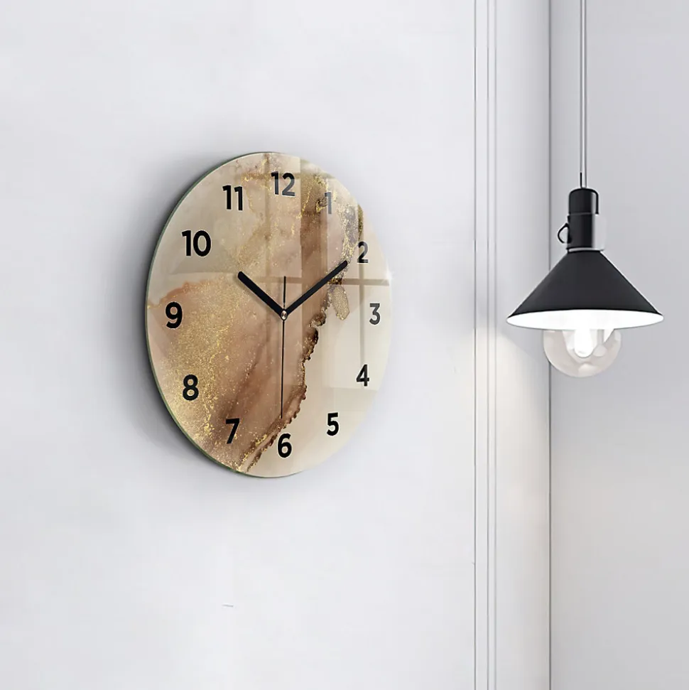 Horloge murale Wallfluent fi30 cm Avec chiffres Aiguilles noires Art moderne beige 1 pcs