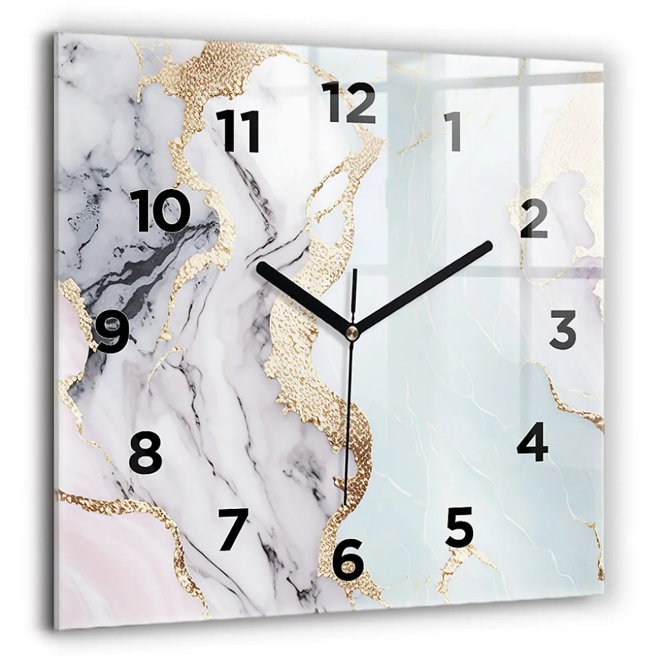 Horloge murale Wallfluent 60x60 cm Avec chiffres Aiguilles noires Marbre pastel 1 pcs