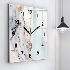 Horloge murale Wallfluent 60x60 cm Avec chiffres Aiguilles noires Marbre pastel 1 pcs