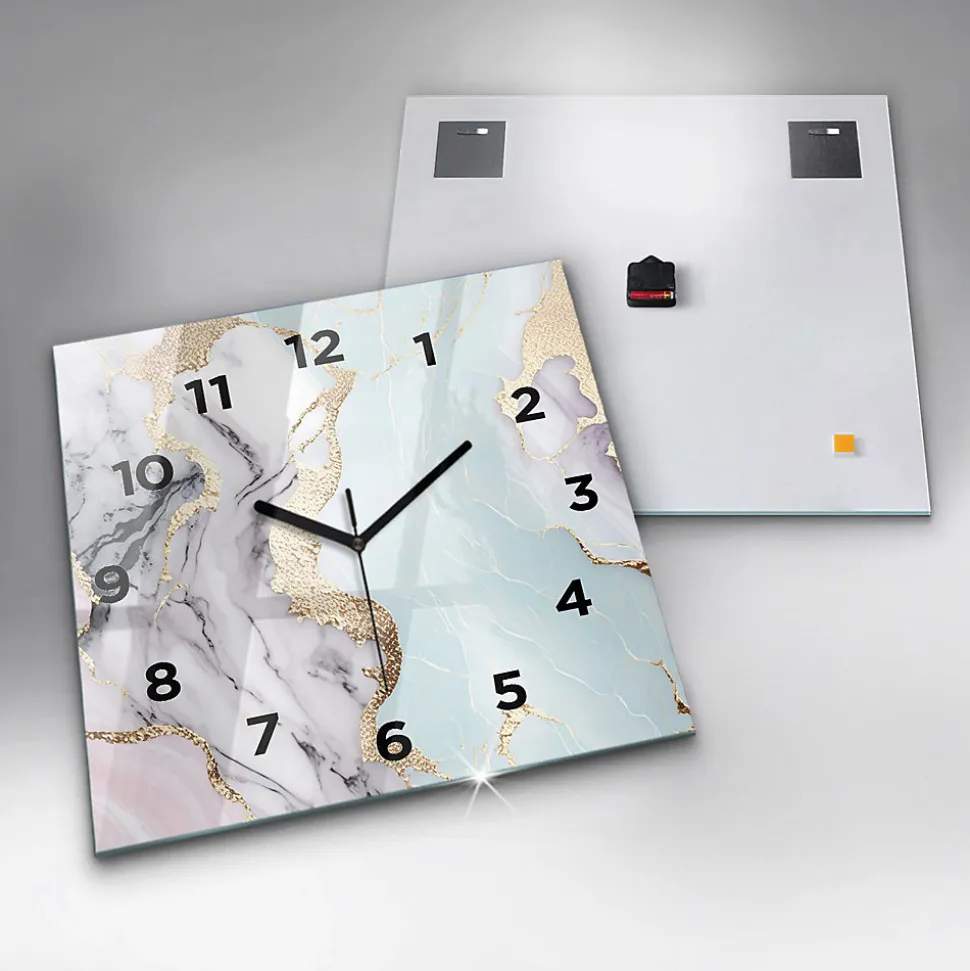 Horloge murale Wallfluent 60x60 cm Avec chiffres Aiguilles noires Marbre pastel 1 pcs