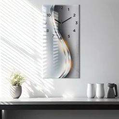 Horloge murale Wallfluent 30x60 cm Avec chiffres Aiguilles noires Abstraction métallique 1 pcs