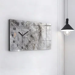 Horloge murale Wallfluent 60x30 cm Avec chiffres Aiguilles noires Granit gris marbré 1 pcs