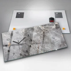 Horloge murale Wallfluent 60x30 cm Avec chiffres Aiguilles noires Granit gris marbré 1 pcs