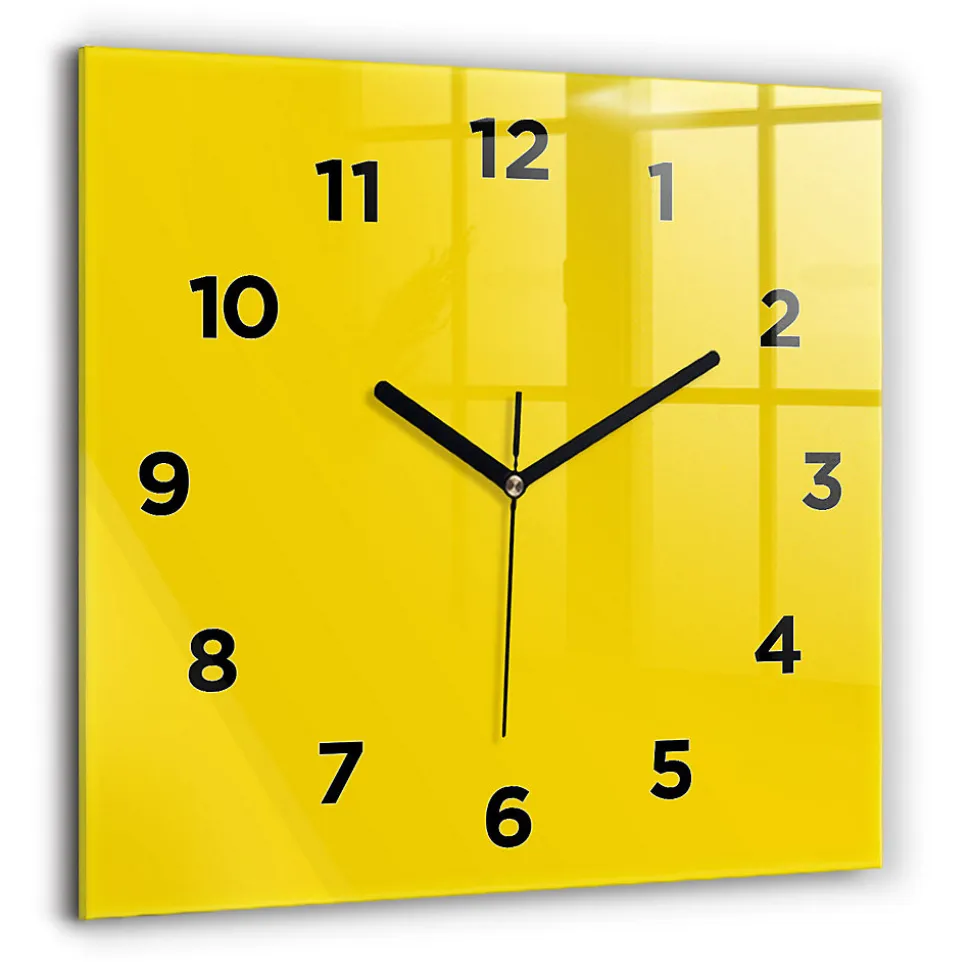 Horloge murale Wallfluent 60x60 cm Avec chiffres Aiguilles noires Jaune 1 pcs