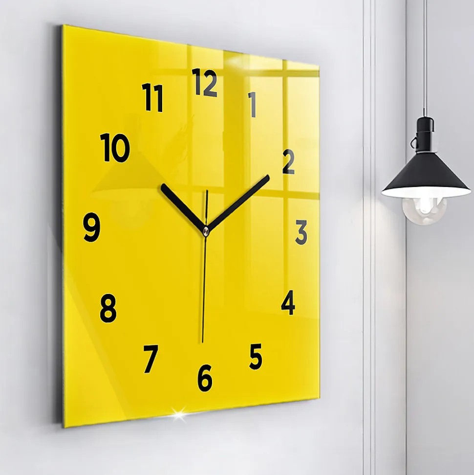 Horloge murale Wallfluent 60x60 cm Avec chiffres Aiguilles noires Jaune 1 pcs