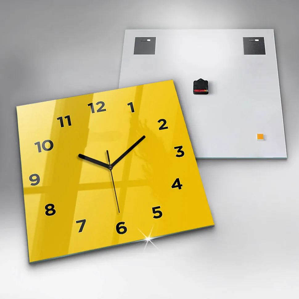 Horloge murale Wallfluent 60x60 cm Avec chiffres Aiguilles noires Jaune 1 pcs