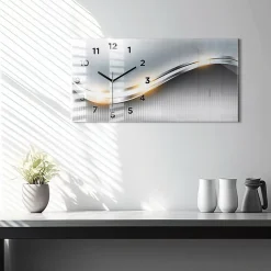 Horloge murale Wallfluent 60x30 cm Avec chiffres Aiguilles noires Abstraction métallique 1 pcs