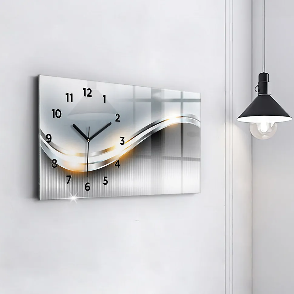 Horloge murale Wallfluent 60x30 cm Avec chiffres Aiguilles noires Abstraction métallique 1 pcs