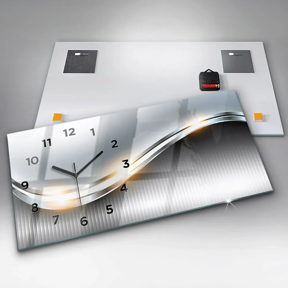 Horloge murale Wallfluent 60x30 cm Avec chiffres Aiguilles noires Abstraction métallique 1 pcs
