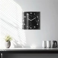 Horloge murale Wallfluent 30x30 cm Avec chiffres Aiguilles blanches Marbre foncé 1 pcs