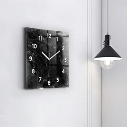 Horloge murale Wallfluent 30x30 cm Avec chiffres Aiguilles blanches Marbre foncé 1 pcs