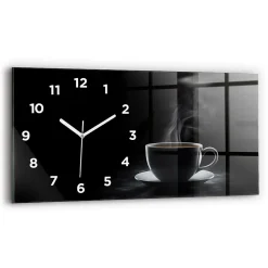 Horloge murale Wallfluent 60x30 cm Avec chiffres Aiguilles blanches Tasse de café noir 1 pcs