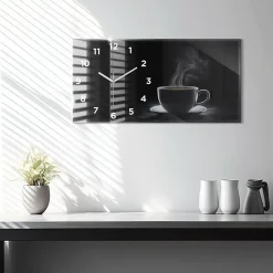 Horloge murale Wallfluent 60x30 cm Avec chiffres Aiguilles blanches Tasse de café noir 1 pcs