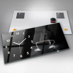 Horloge murale Wallfluent 60x30 cm Avec chiffres Aiguilles blanches Tasse de café noir 1 pcs