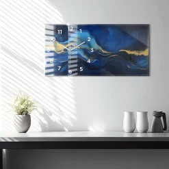 Horloge murale Wallfluent 60x30 cm Avec chiffres Aiguilles blanches Marbre bleu 1 pcs