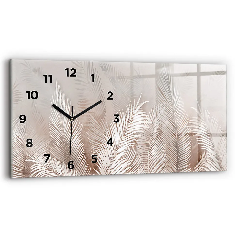 Horloge murale Wallfluent 60x30 cm Avec chiffres Aiguilles noires Feuilles tropicales 1 pcs
