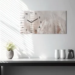 Horloge murale Wallfluent 60x30 cm Avec chiffres Aiguilles noires Feuilles tropicales 1 pcs