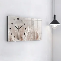 Horloge murale Wallfluent 60x30 cm Avec chiffres Aiguilles noires Feuilles tropicales 1 pcs