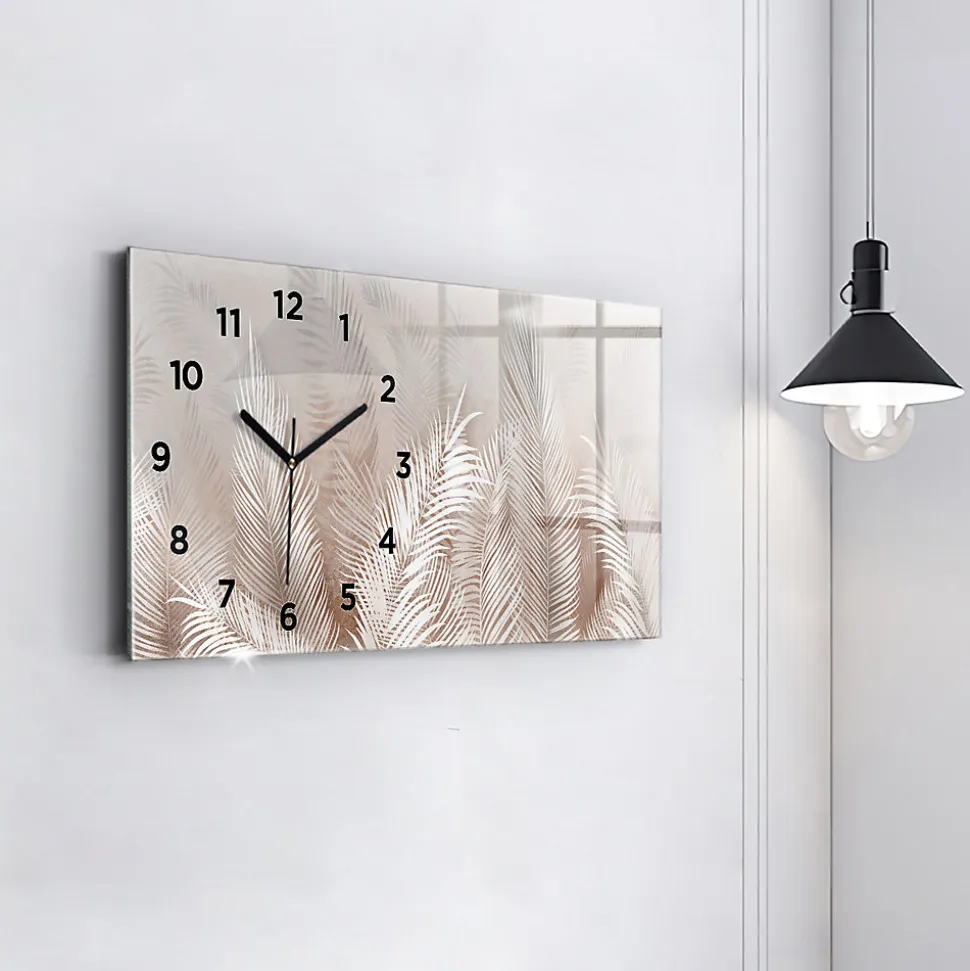 Horloge murale Wallfluent 60x30 cm Avec chiffres Aiguilles noires Feuilles tropicales 1 pcs