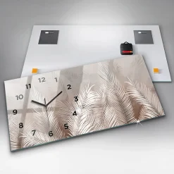 Horloge murale Wallfluent 60x30 cm Avec chiffres Aiguilles noires Feuilles tropicales 1 pcs